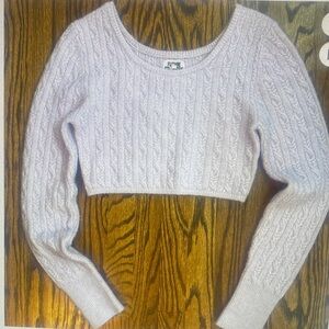 Cozy Cable Knit Cropped Sweater - Light Gray